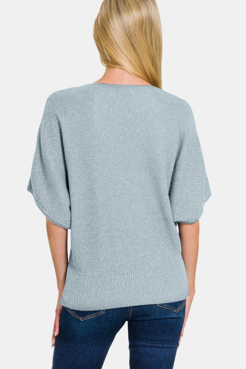 Zenana V - Neck Short Sleeve Dolman Sweater | Sweaters | 2