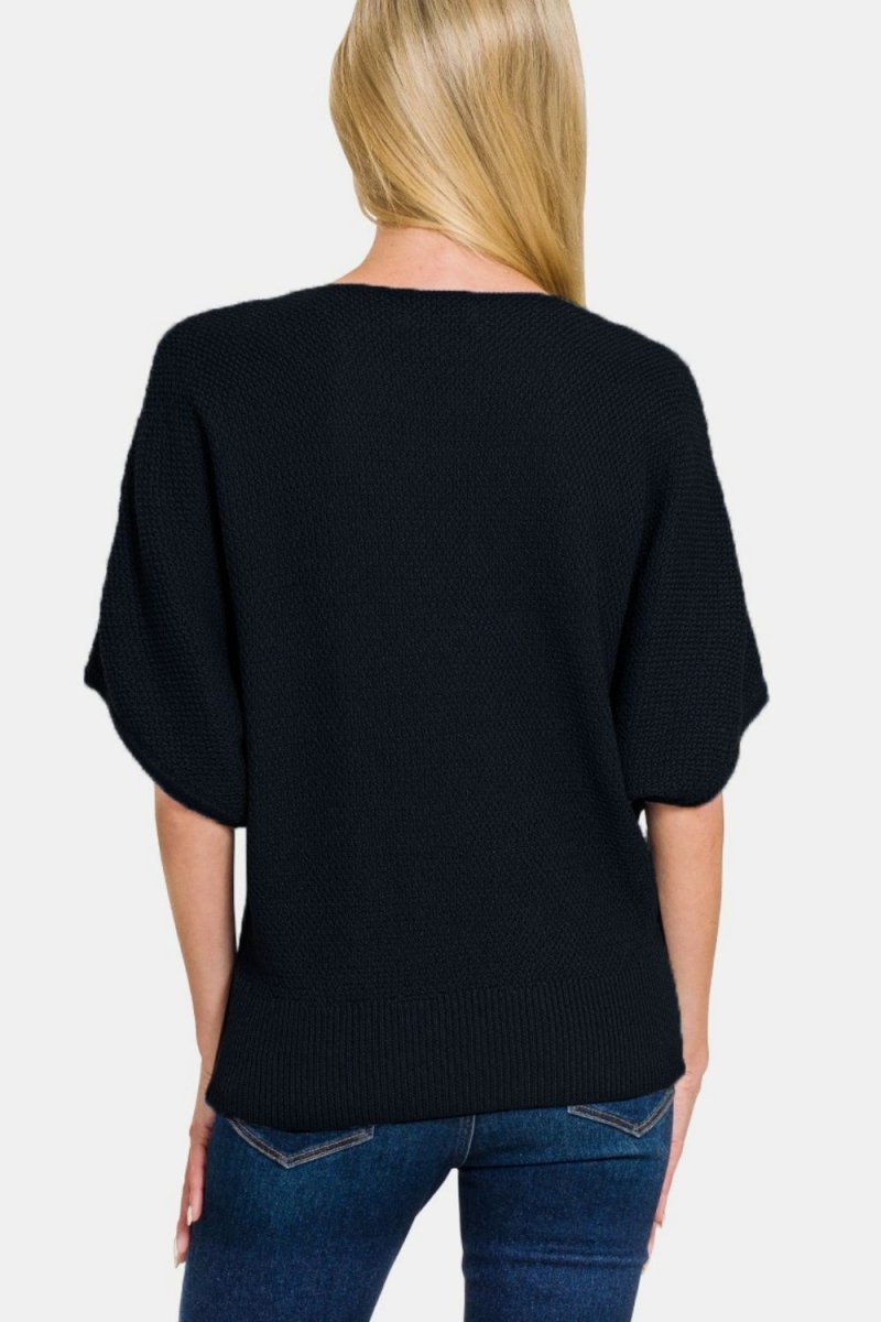 Zenana V - Neck Short Sleeve Dolman Sweater | Tops | 2