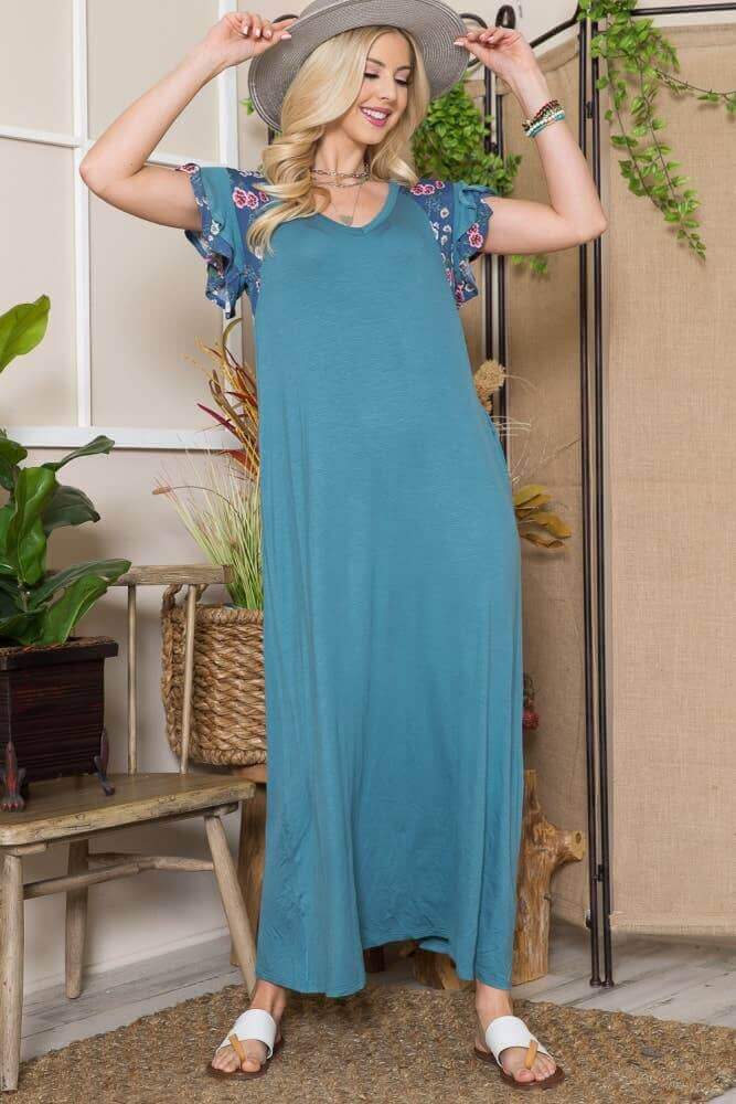 Blue Floral Sleeve Maxi Dress | 2FruitBearers