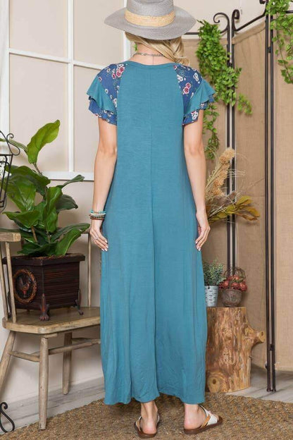 Blue Floral Sleeve Maxi Dress | 2FruitBearers