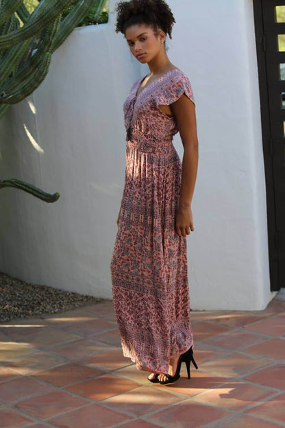 Cameron V-Neck Tiered Elastic Waist Maxi Dress | 2FruitBearers