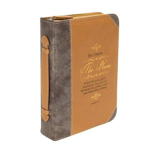 Divine Details Bible Cover - Brown & Gold 'The Plans' Design for Elegant Protection