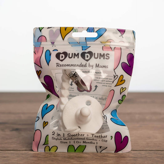 Dum Dums White Pacifier and Clip | 2FruitBearers