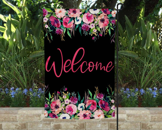 Garden Flag - Welcome Black Floral | 2FruitBearers