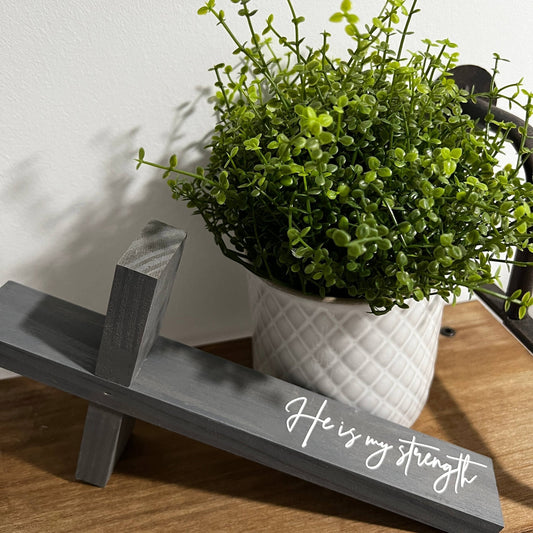 He is my Strength Wood Cross - Gray | 2FruitBearers