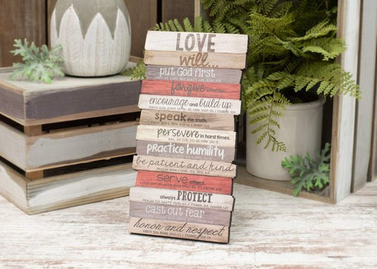 Love Small Stacked Wood Desktop Plaque | 2FruitBearers