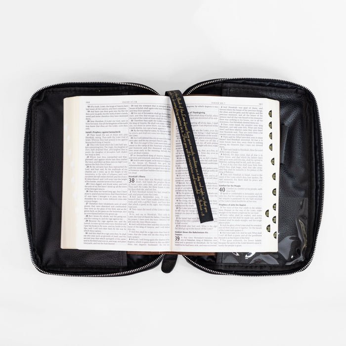 Midnight Black Pebble Grain Leather Bible Cover | Elegant and Durable Protection