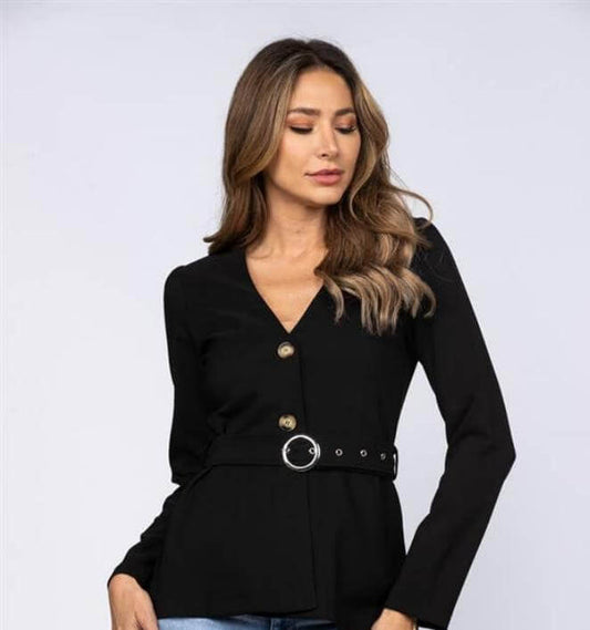 Noir Black Baby Doll Cut Blouse With Belt | 2FruitBearers