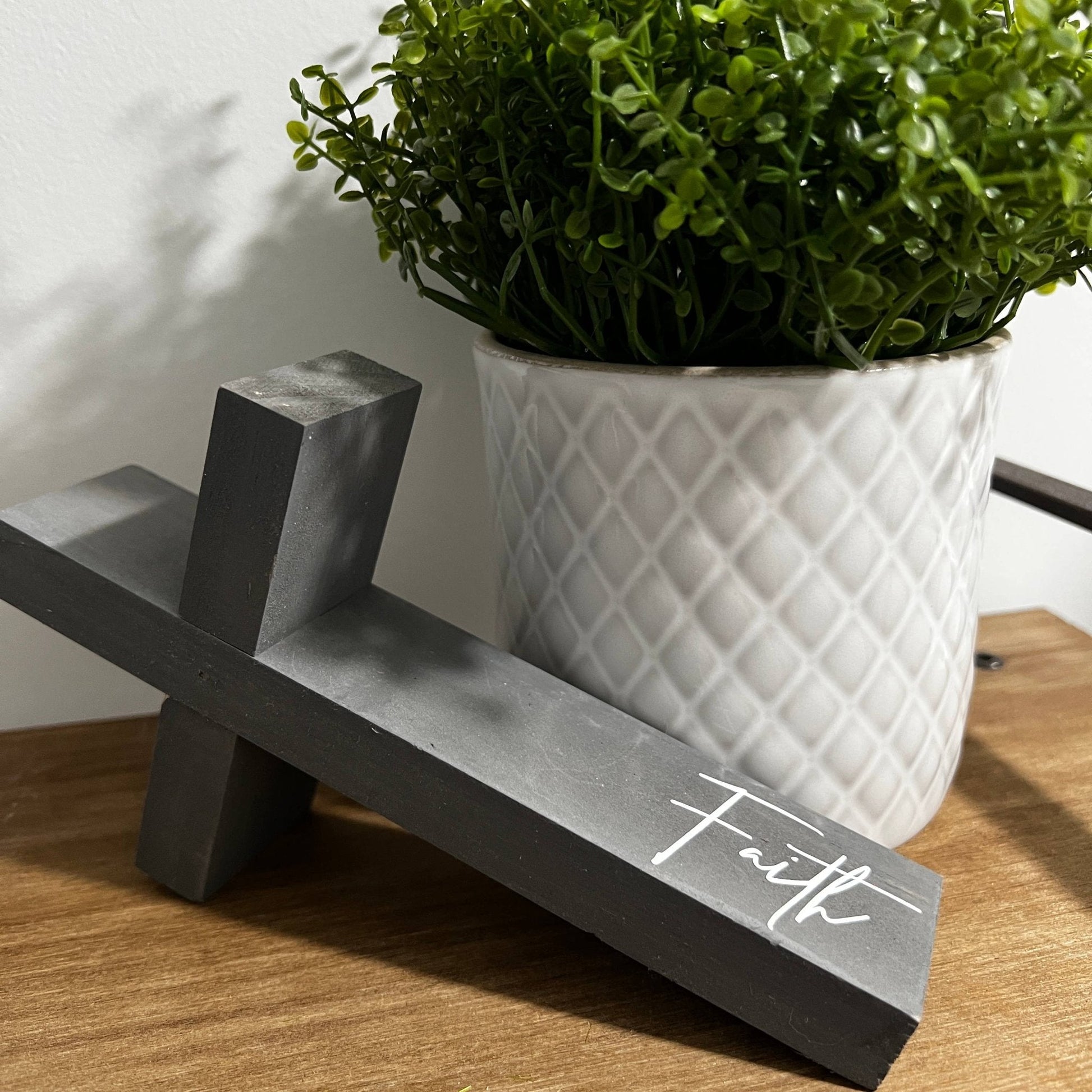 Script Faith Wood Cross - Gray | 2FruitBearers