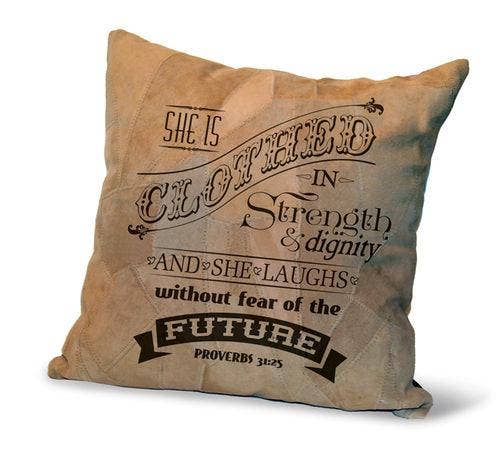 She Is Clothed Recycled Leather Pillow | 2FruitBearers