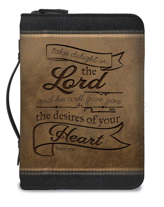 Take Delight in the Lord Bible Cover - Elegant Brown and Black Design