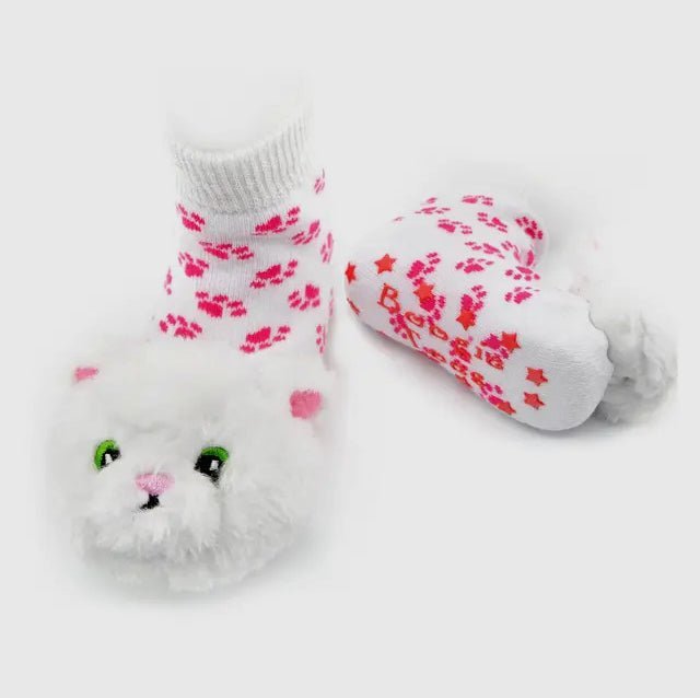 White Furball Cat Boogie Toes Rattle Socks | 2FruitBearers