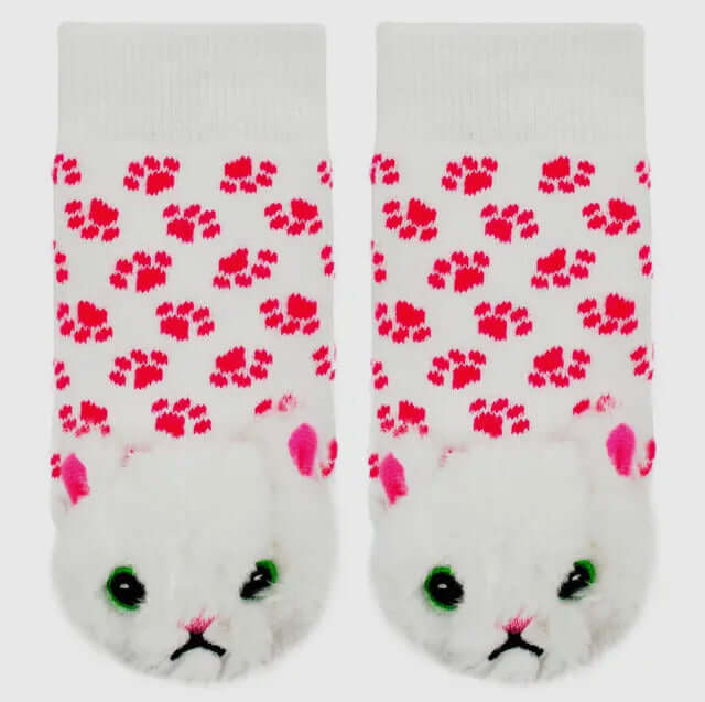 White Furball Cat Boogie Toes Rattle Socks | 2FruitBearers