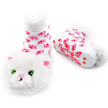 White Furball Cat Boogie Toes Rattle Socks | 2FruitBearers